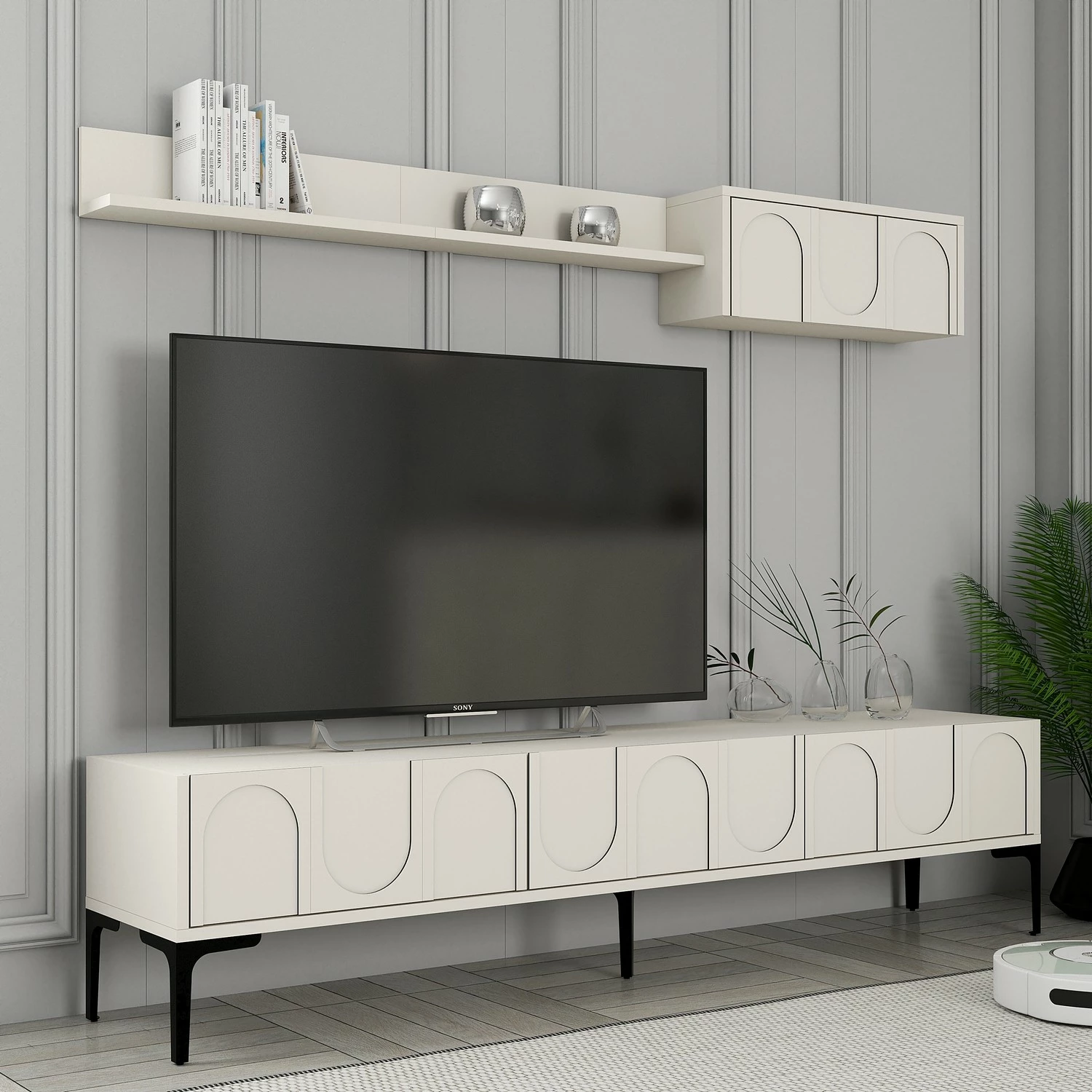 Njësi TV Skye Decor, Lyon 2, krem dhe e zezë