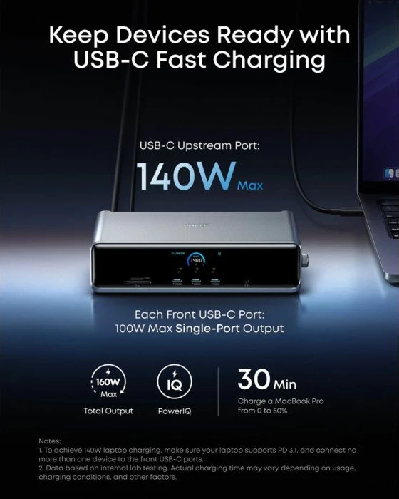 Docking Station ANKER Prime A83B33A1 14-në-1, Triple Display, DisplayLink, 140W USB-C, 2.5GbE, gri/zezë