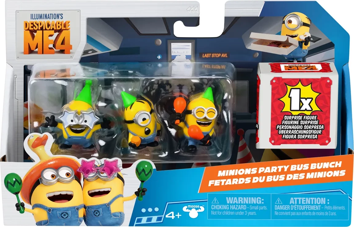 Despicable Me 4 Minions Party Bus Bunch 4 Figure Pack