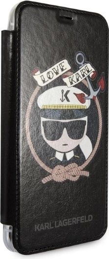 Mbështjellës Karl Lagerfeld Signature Glitter për iPhone X/Xs, i zi