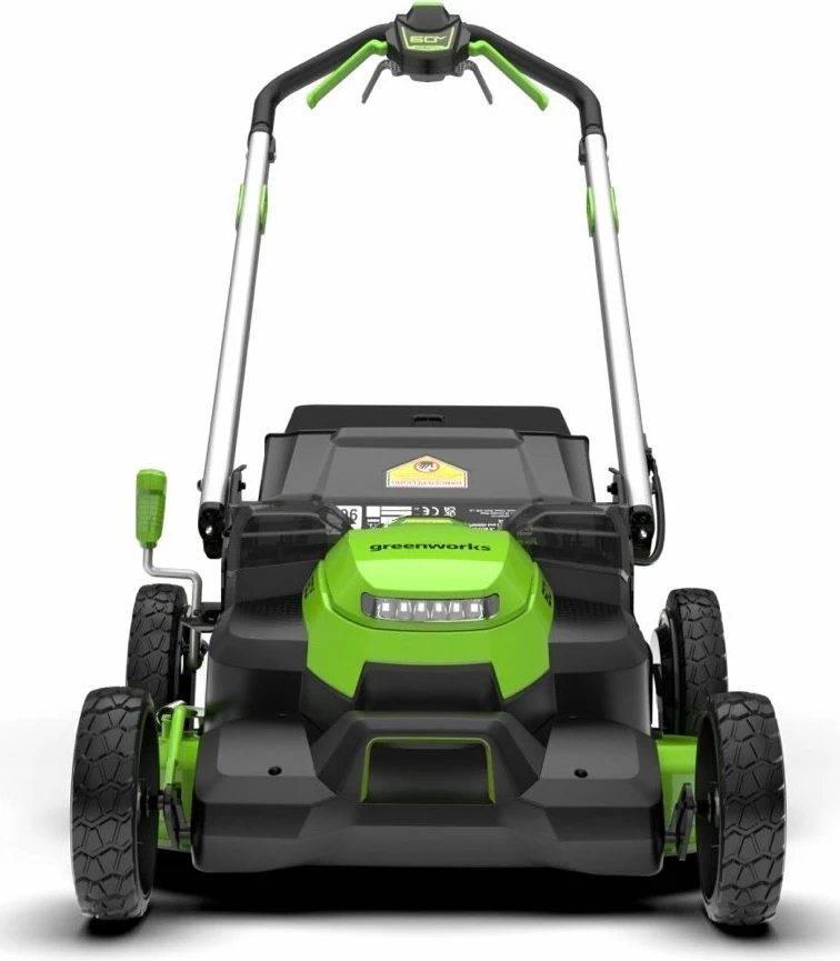 Kositëse bari me bateri Greenworks GD60LM61KX4 60V, 61 cm, dy tehë, vetëlëvizëse, 3-në-1, qese 65 L, LED, jeshile/zezë, set (pa bateri)