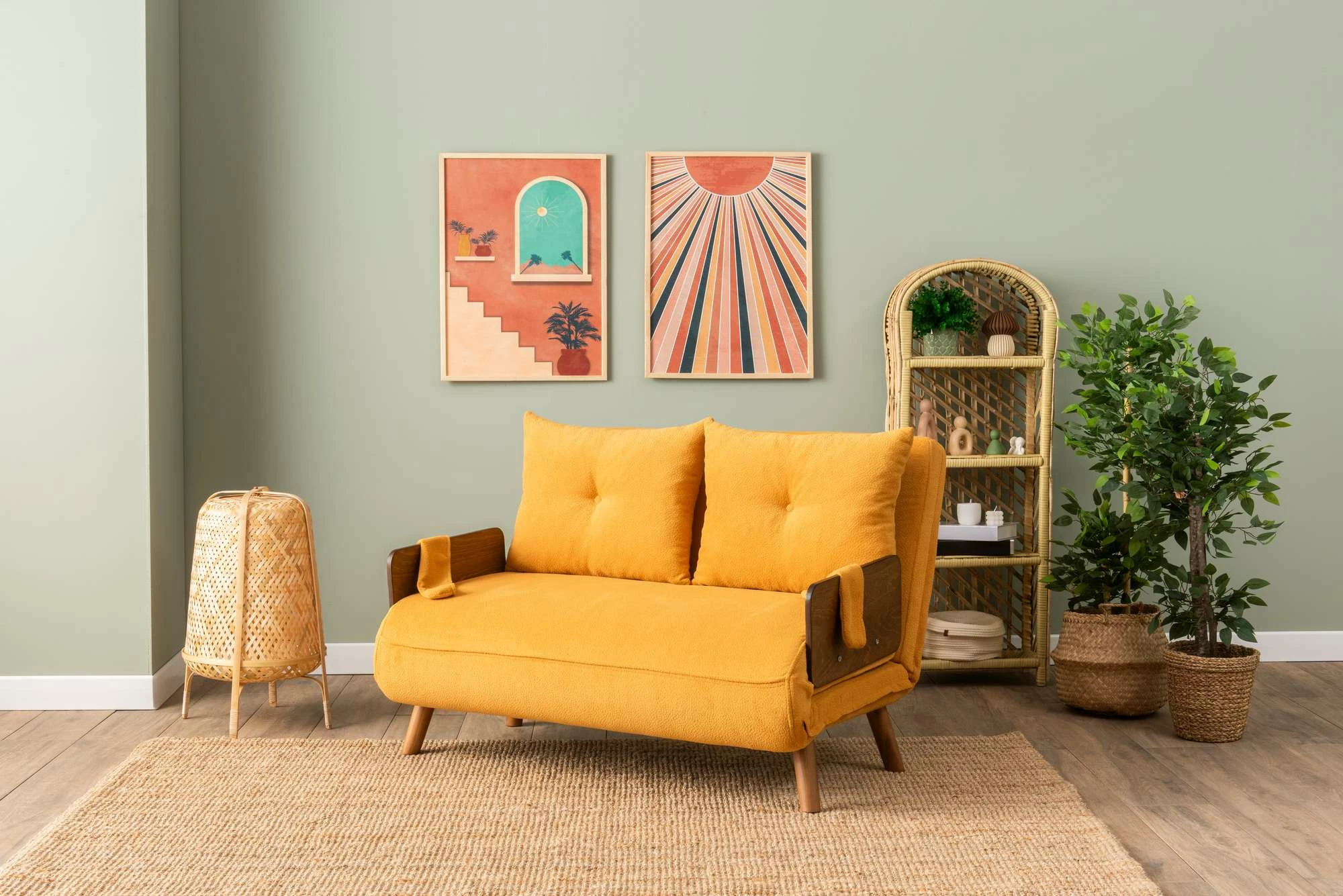 Divan-krevat dy vendësh, Cosmo, ngjyrë mustard, Atelier del Sofa