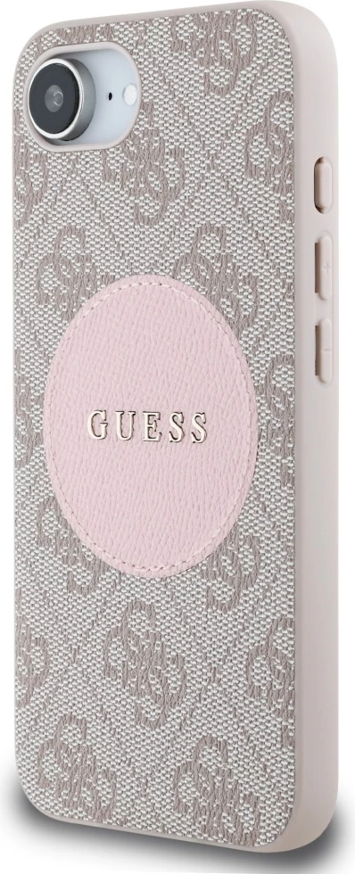 Mbështjellës Guess 4G Circle Classic Logo MagSafe për iPhone 16e, rozë