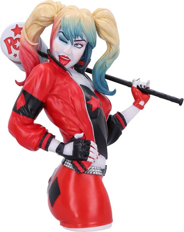 Bust koleksionues NEMESIS NOW Harley Quinn 30 cm, rezinë, i pikturuar me dorë, kuqe/zi, kuti dhurate