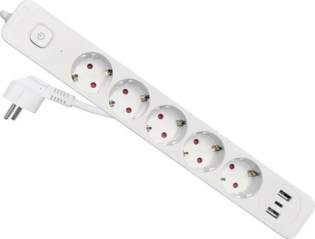 Zgjatues rryme EQUIP, 5x Schuko + 2x USB-A + 1x USB-C, 2.5 m, 3500 W, i bardhë