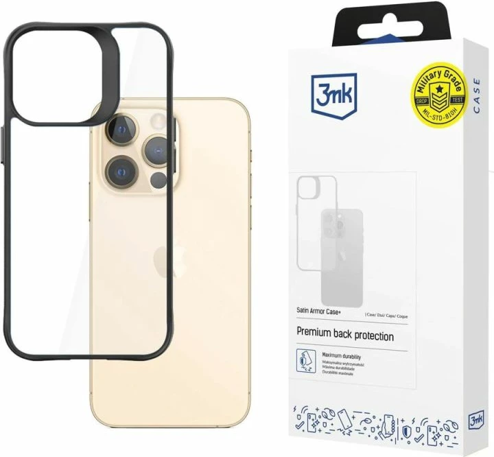 Maskë telefoni 3mk Satin Armor Case+ iPhone 13 Pro Max, e zezë