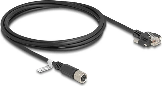 Kabllo Ethernet industriale DeLOCK M12 X-coded 8-pin femër në RJ45 mashkull, 2 m, e zezë