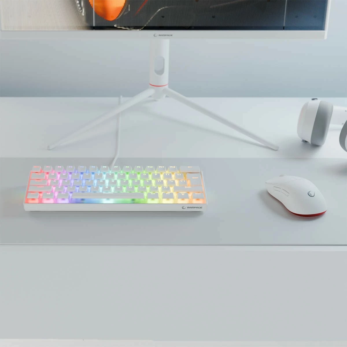 Tastierë gaming Rampage Radiant K11, 60%, RGB, Blue Switch, e bardhë