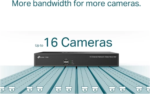 Regjistrues video në rrjet (NVR) TP-LINK VIGI NVR1016H, 16-kanal, deri 8MP, HDD deri 10TB, 4K HDMI, i zi