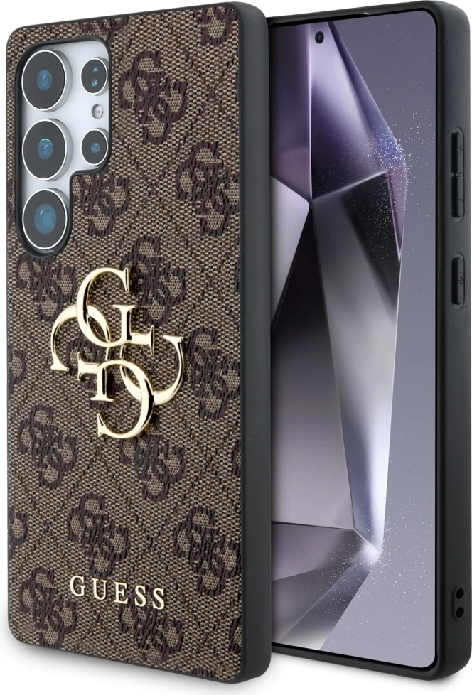 Mbështjellës, Guess, Big 4G Logo Classic Logo, për Samsung Galaxy S25 Ultra, hardcase eco-lëkurë + TPU + PC, kafe