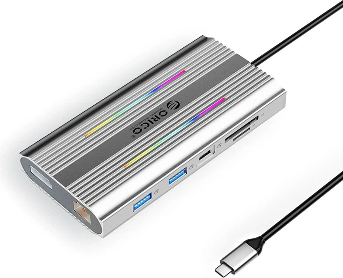 Kasë Orico USB-C 12w1 XDR-X3, 2x HDMI 4K 60Hz, DisplayPort, RJ45, USB-A/USB-C, gri