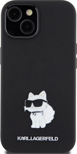 Mbështjellës Karl Lagerfeld Silicone Choupette Metal Pin për iPhone 15 Plus / 14 Plus, i zi