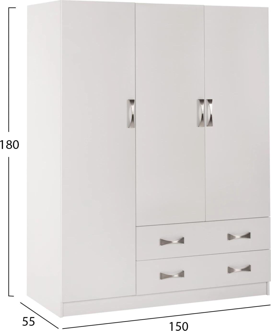 Dollap 3-fletësh CARLY FH384.05 me 2 sirtarë ngjyrë e bardhë 150x55x180H cm 7