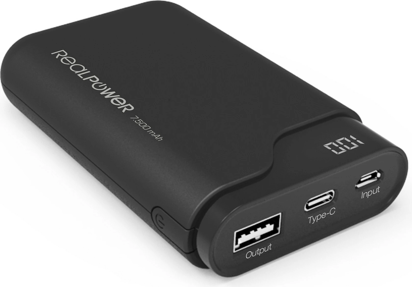 Power bank Realpower PB-7500C, 7500 mAh, USB-C, ekran digjital, i zi