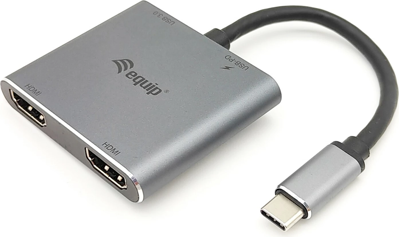 Adapter USB-C 4-në-1 Dual HDMI Equip, 4K Ultra HD, alumini, argjendtë