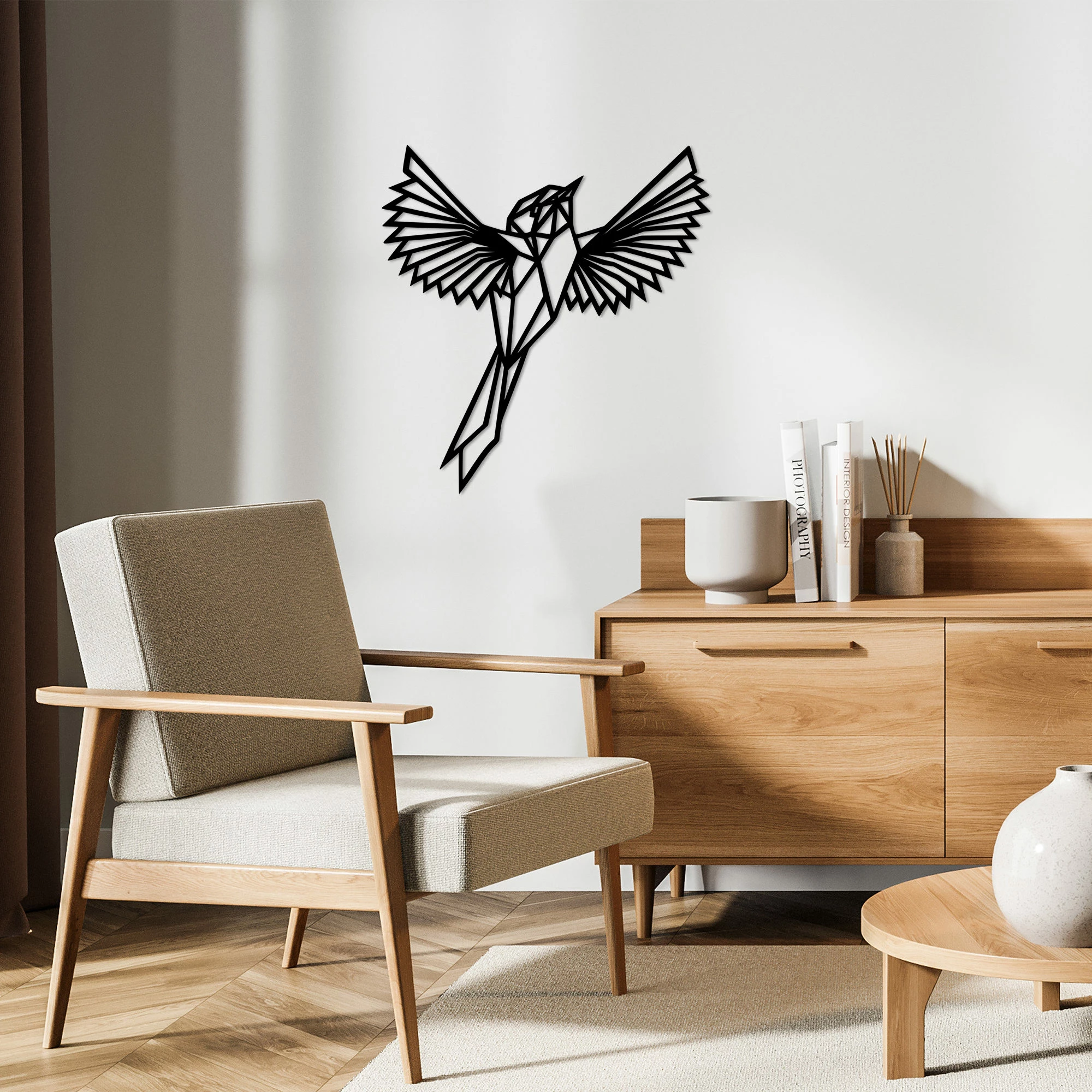 Aksesor dekorativ metalik për mur, King Bird, Wallity, 70x75cm, ngjyrë e zezë