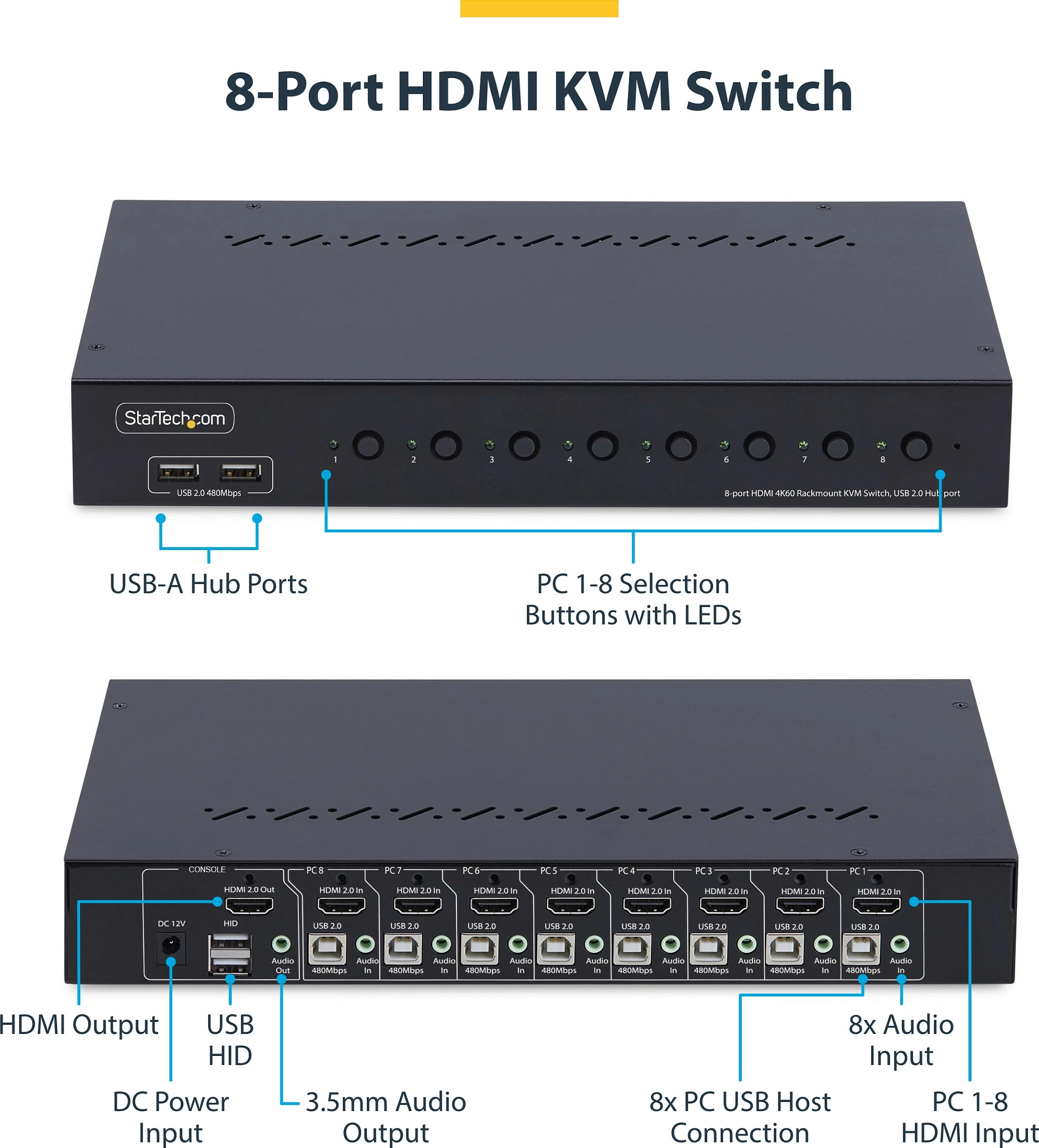 Switch KVM HDMI StarTech 8-Port, 4K 60Hz, Rack 1U, i zi