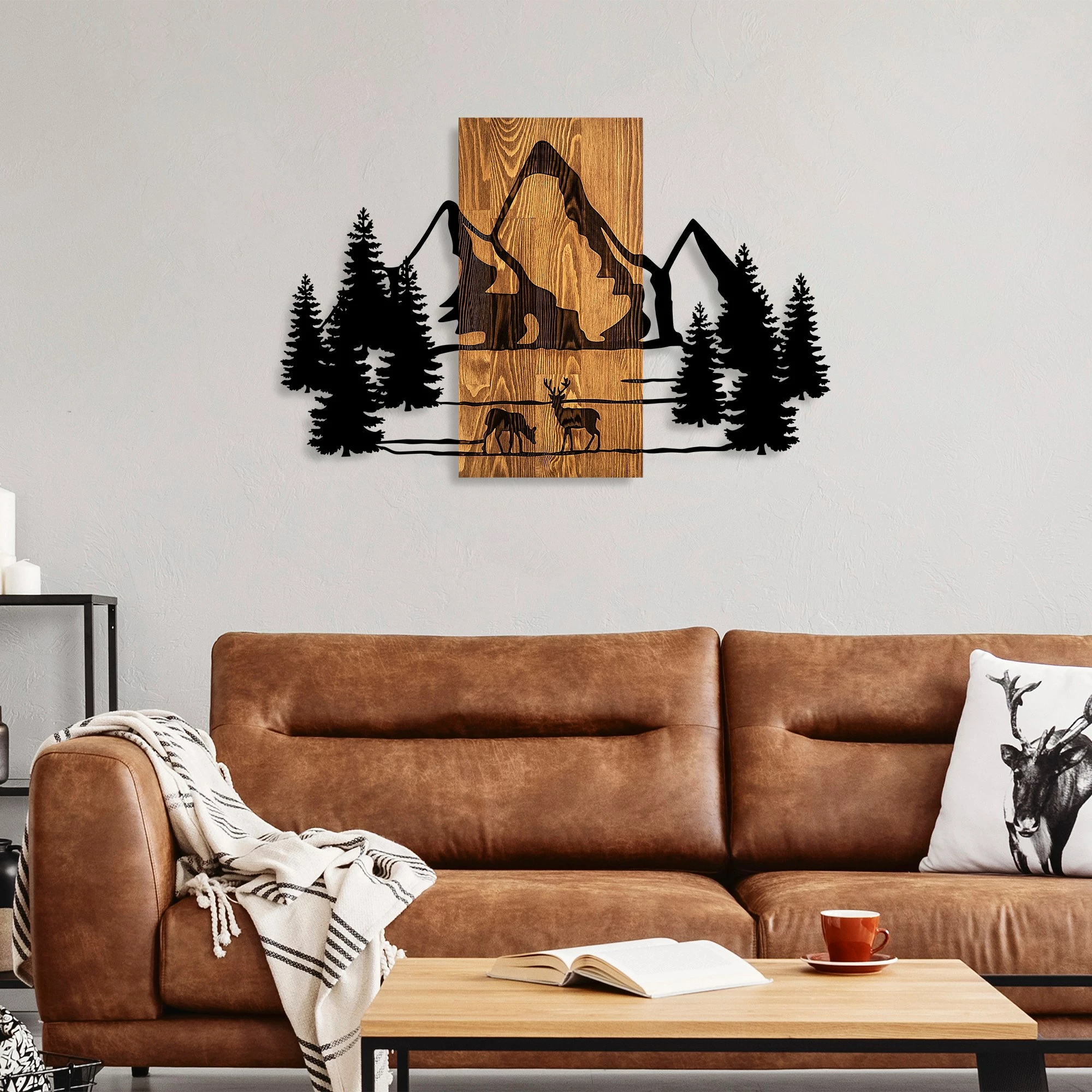 Aksesor dekorativ muri prej druri, Wallity, Habitat natyral, ngjyrë arre dhe e zezë, 57x88cm