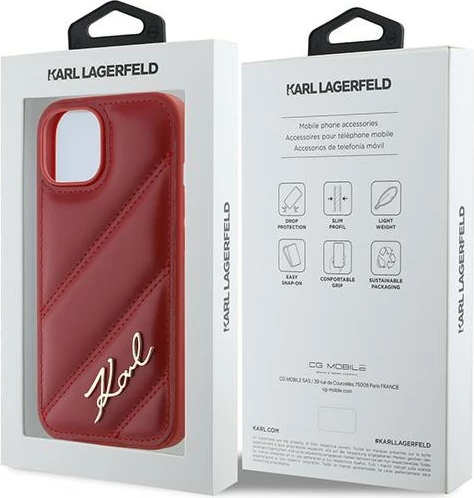 Mbështjellës Karl Lagerfeld Diagonal Quilted Script për iPhone 15/14/13, e kuqe