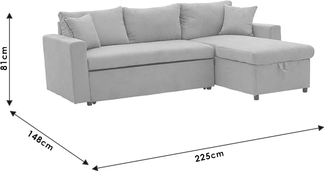 Divan qoshe shtrat i kthyeshëm Lilian, material, ngjyrë gri, 225x148x81cm