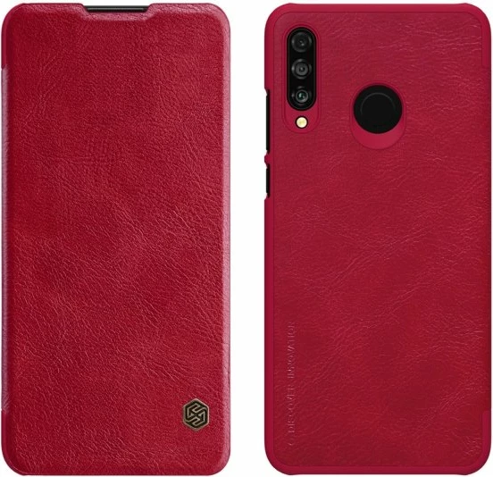 Mbështjellës flip NILLKIN QIN për Huawei P40 Pro, lëkurë origjinale, me dritare, i kuq