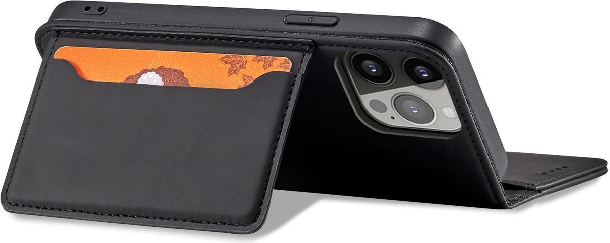 Mbështjellës Hurtel Magnet Card Case për iPhone 14 Pro, me kapak, portofol dhe mbajtëse, i zi