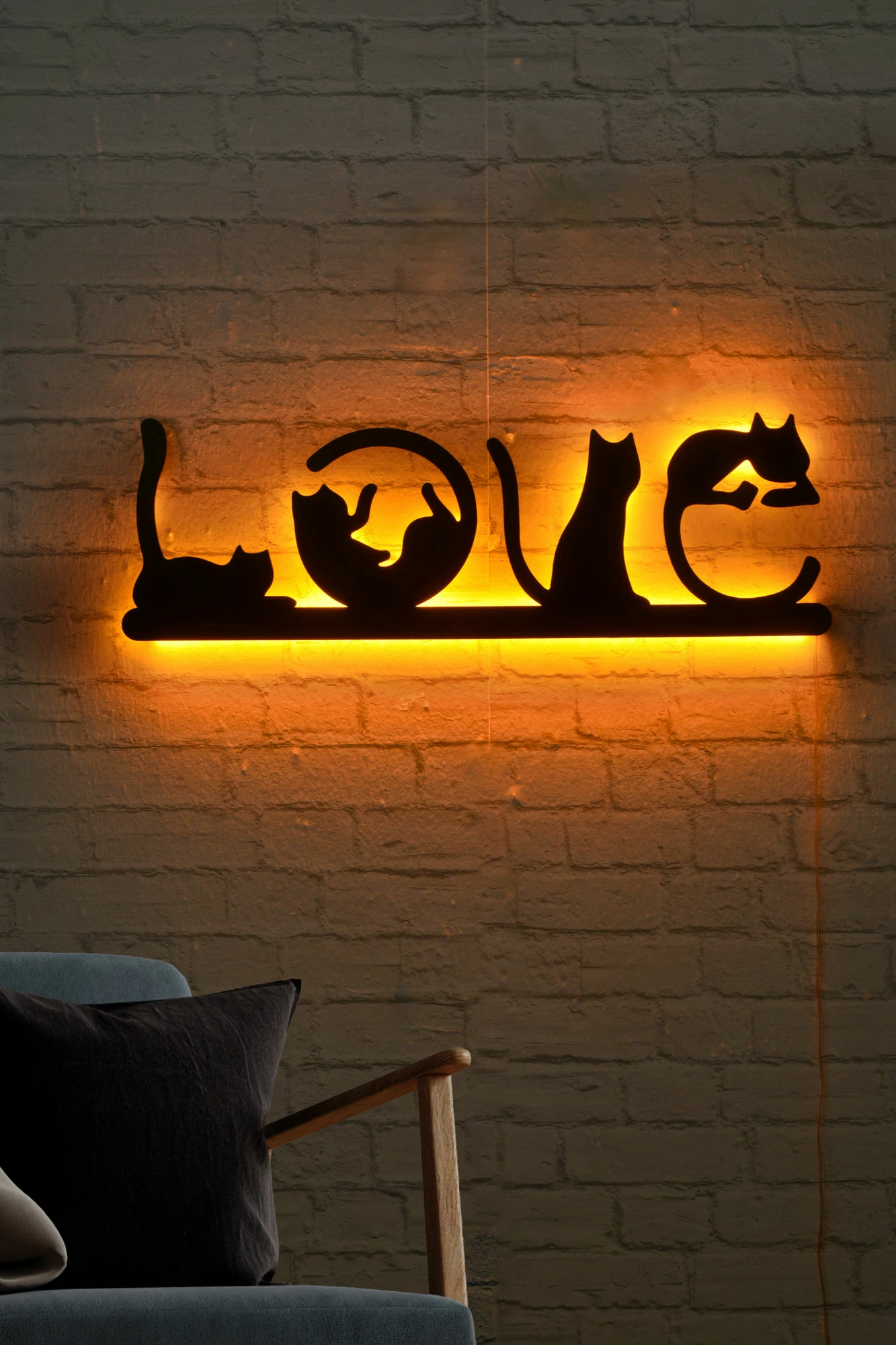 Dritë dekorative LED, Wallity, Cat Love, e verdhë