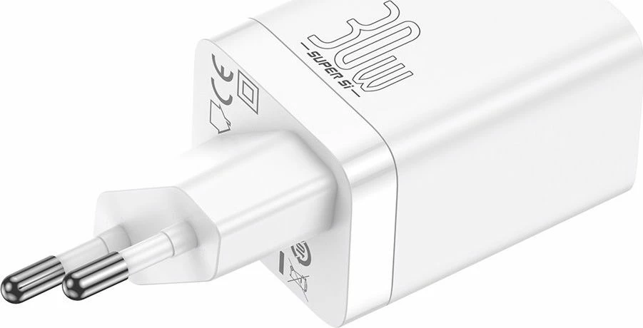 Karikues rrjeti Baseus Super Si Pro CCSUPP-E02 30W PD/QC, 1x USB-A + 1x USB-C, 3A, i bardhë