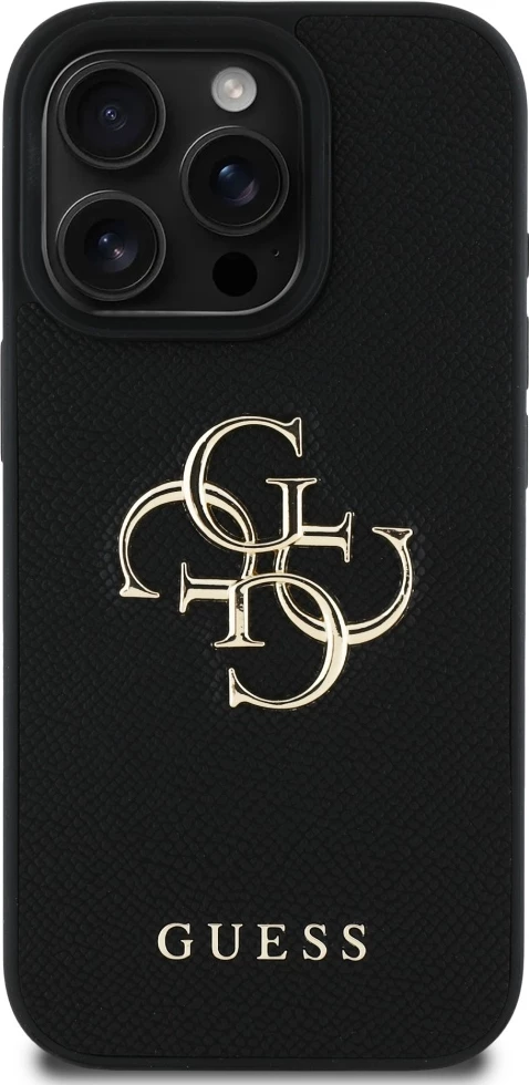 Mbështjellës Guess Grained Big 4G Logo Small Classic Logo për iPhone 16 Pro, i zi