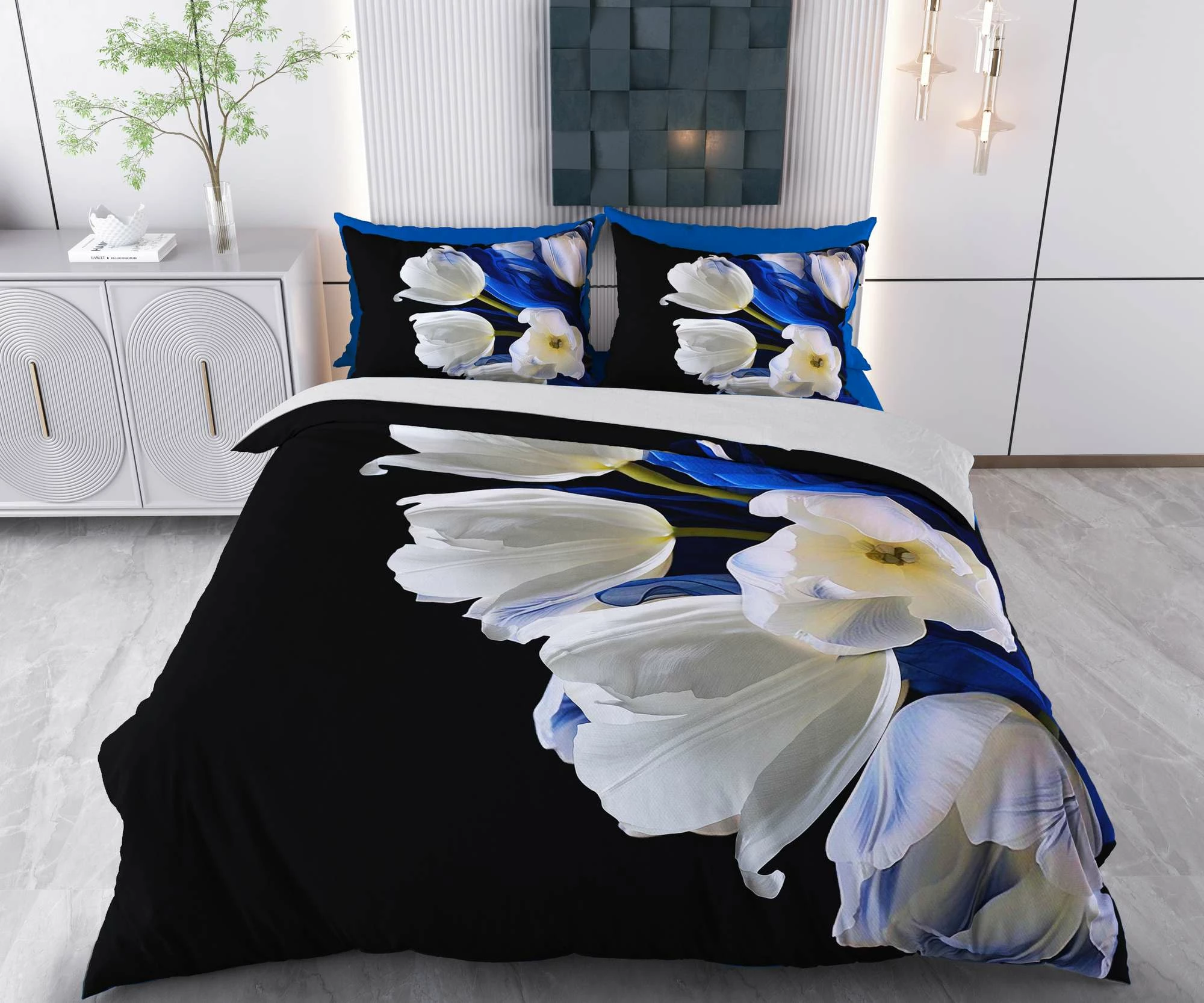 Set mbulesë për jorgan dopio, Casper, ngjyrë e zezë, e bardhë, blu e errët, L'Essentiel Linge de Maison