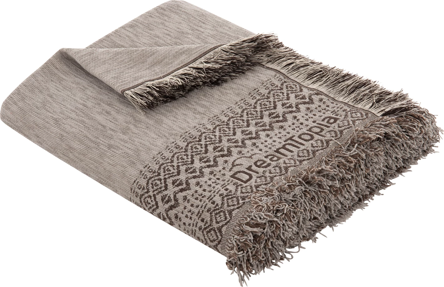 Mbulesë për divan me franja DREAMTOPIA FH12164.06 ngjyrë gri e lehtë 178x178 cm