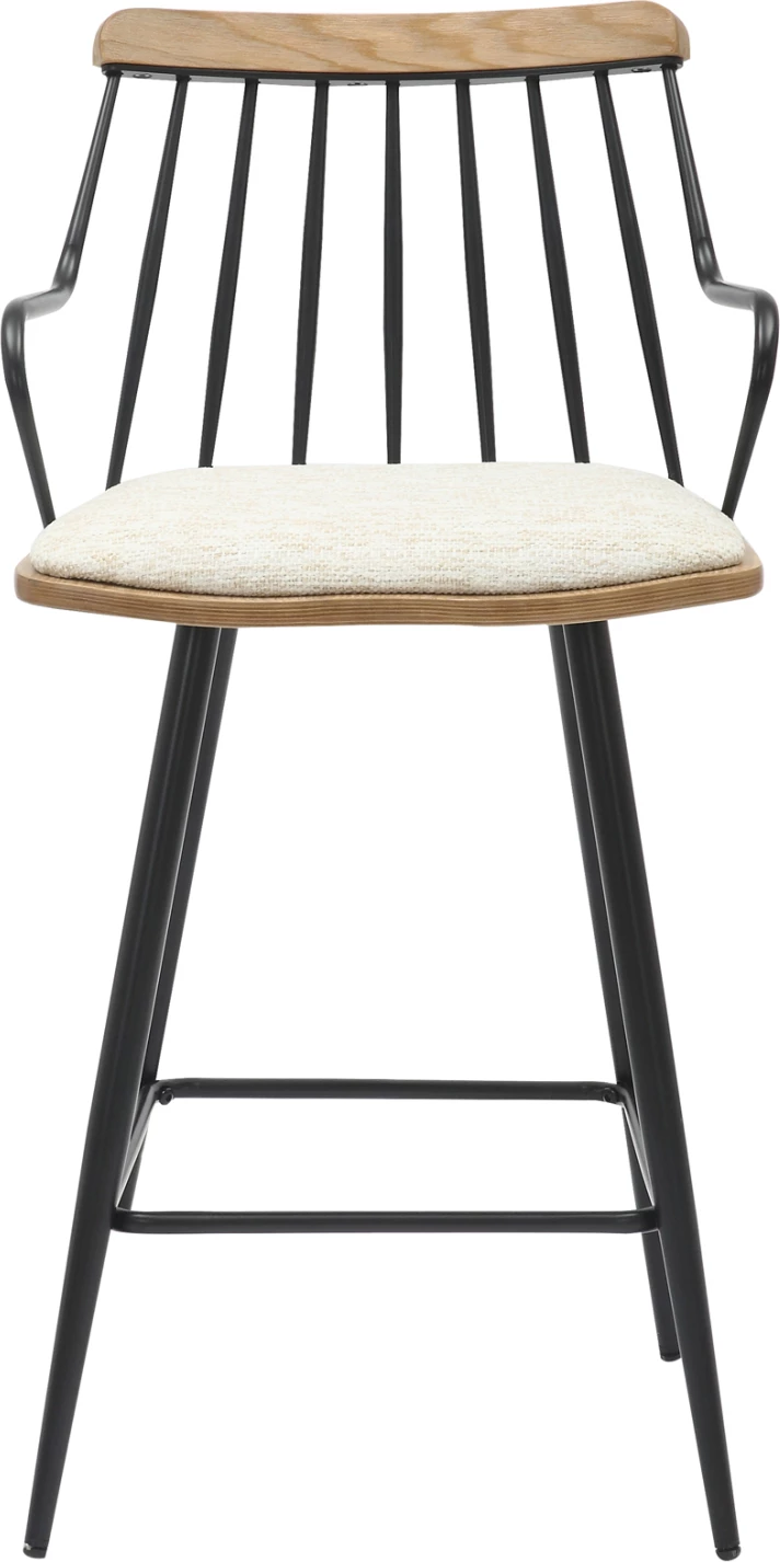 Karrige për bar, lartësi mesatare, JUDI, FH9985.02, metal i zi, pëlhurë ecru, 48x52x92H cm