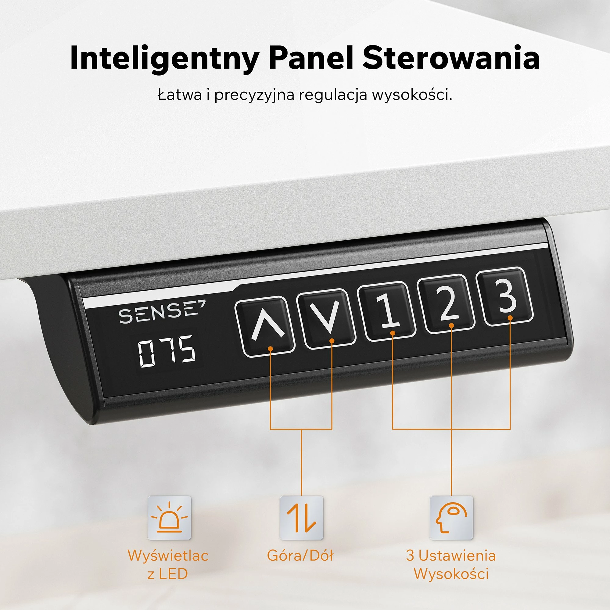 Tavolinë elektrike gaming SENSE7 NOJO LIGHT 140x70 cm, lartësi 72-118 cm, e bardhë