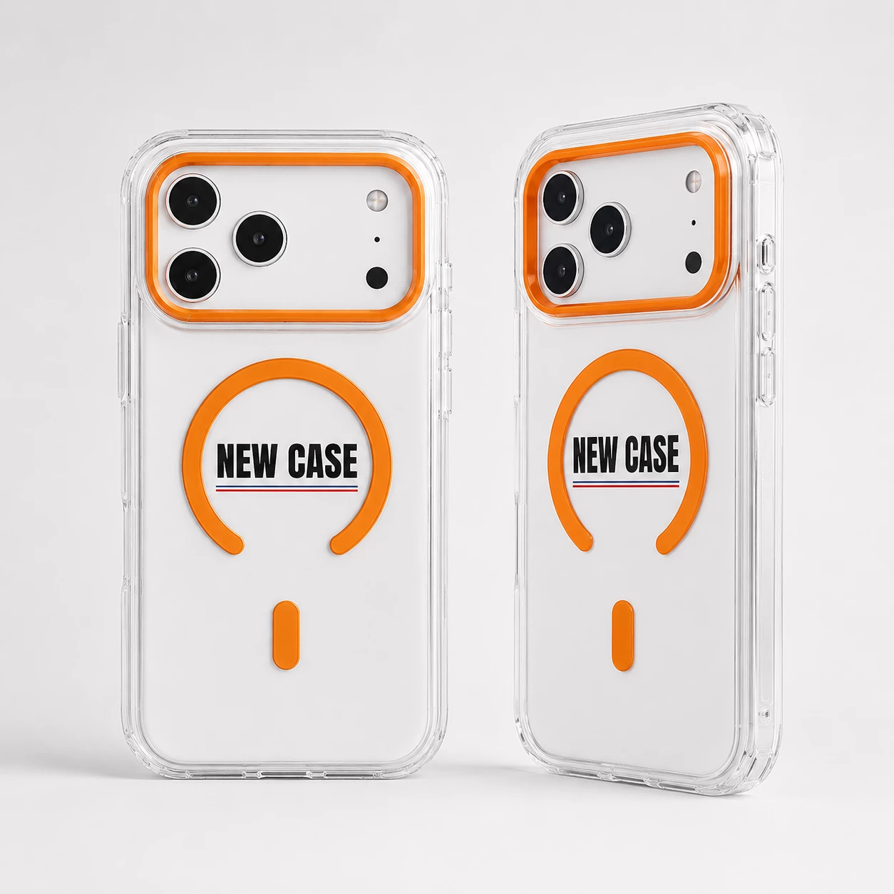Mbrojtëse transparente magnetike për iPhone 17 Pro Max me kornizë kamere ngjyre e portokalltë