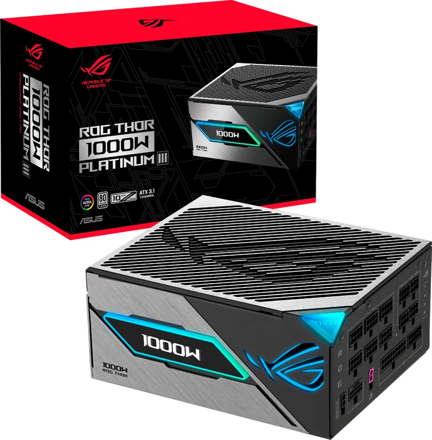Furnizues rryme (PSU) ASUS ROG Thor Platinum III 1000W, 80 Plus Platinum, fully modular, ATX 3.1, PCIe 5.1/12VHPWR, OLED, gri