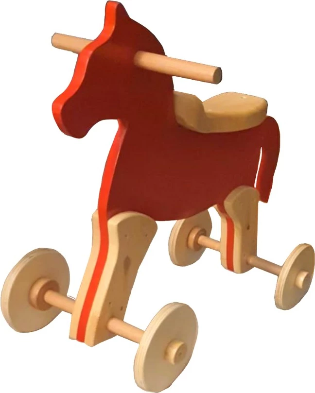 Lodër druri kalë me rrota, Skye Decor, ngjyrë arre dhe e kuqe