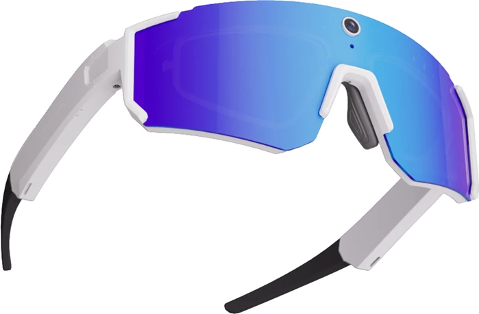 Syze sportive AR Colmi V06, kamerë 8 MP, 2K, Bluetooth 5.3 + Wi‑Fi, IP54, bateri 260 mAh, të bardha me xhama blu