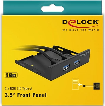 Panel frontal USB DeLOCK 63994, 2x USB 3.0 (USB 3.2 Gen 1), për bay 3.5", i zi