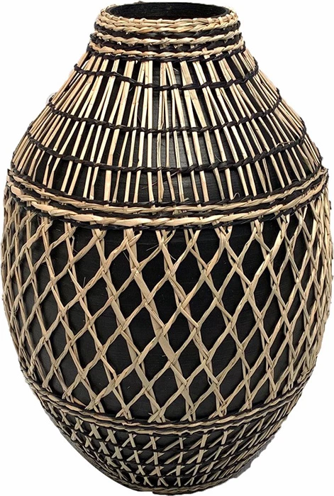 Vazo dekorative Jabbar, bambu, ngjyrë e zezë dhe natyrale, 26x26x38cm