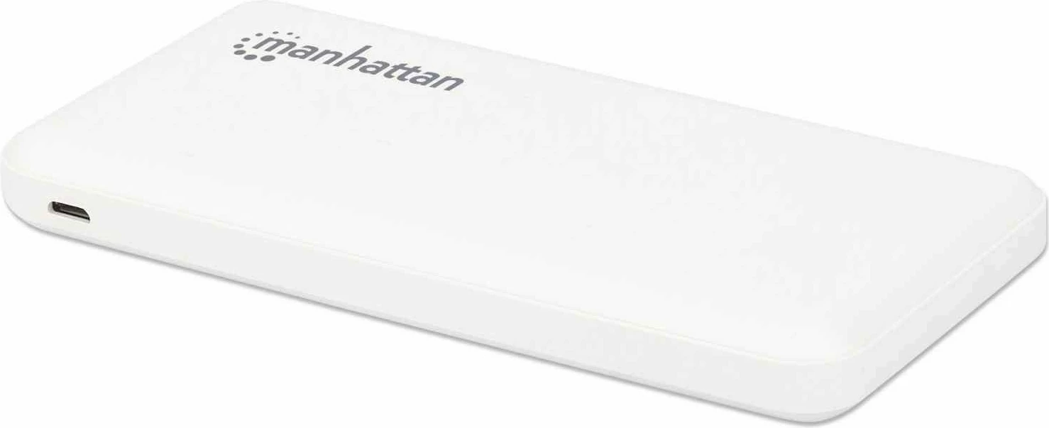 Powerbank MANHATTAN 10.000 mAh, 2xUSB, USB-C + Micro-USB, e bardhë