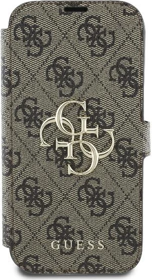Mbështjellës folio Guess 4G Metal Logo për iPhone 16 Pro 6.3, TPU/PC/eko lëkurë, me xhepë karta dhe qëndrim, kafe