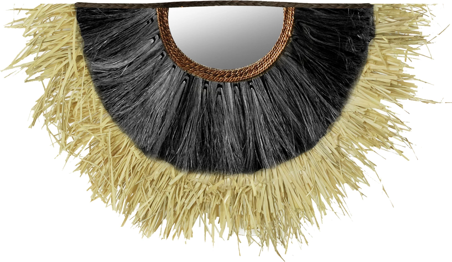 Pasqyrë muri gjysmë-rrethore me fibra sisali dhe abaka, ngjyrë natyrale-e zezë, 85x3x50Hcm, FH7799