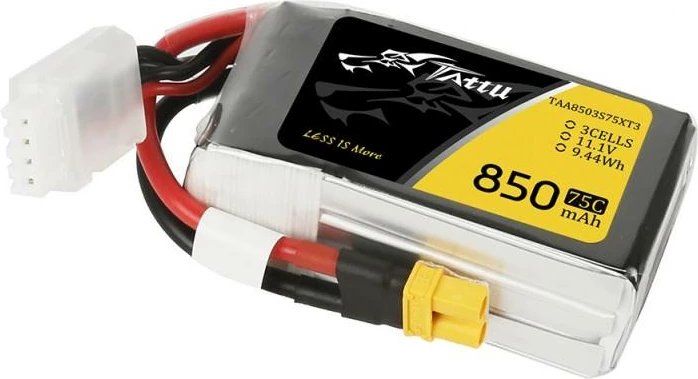 Bateri LiPo Tattu 850mAh 11.1V 75C 3S1P me lidhës XT30