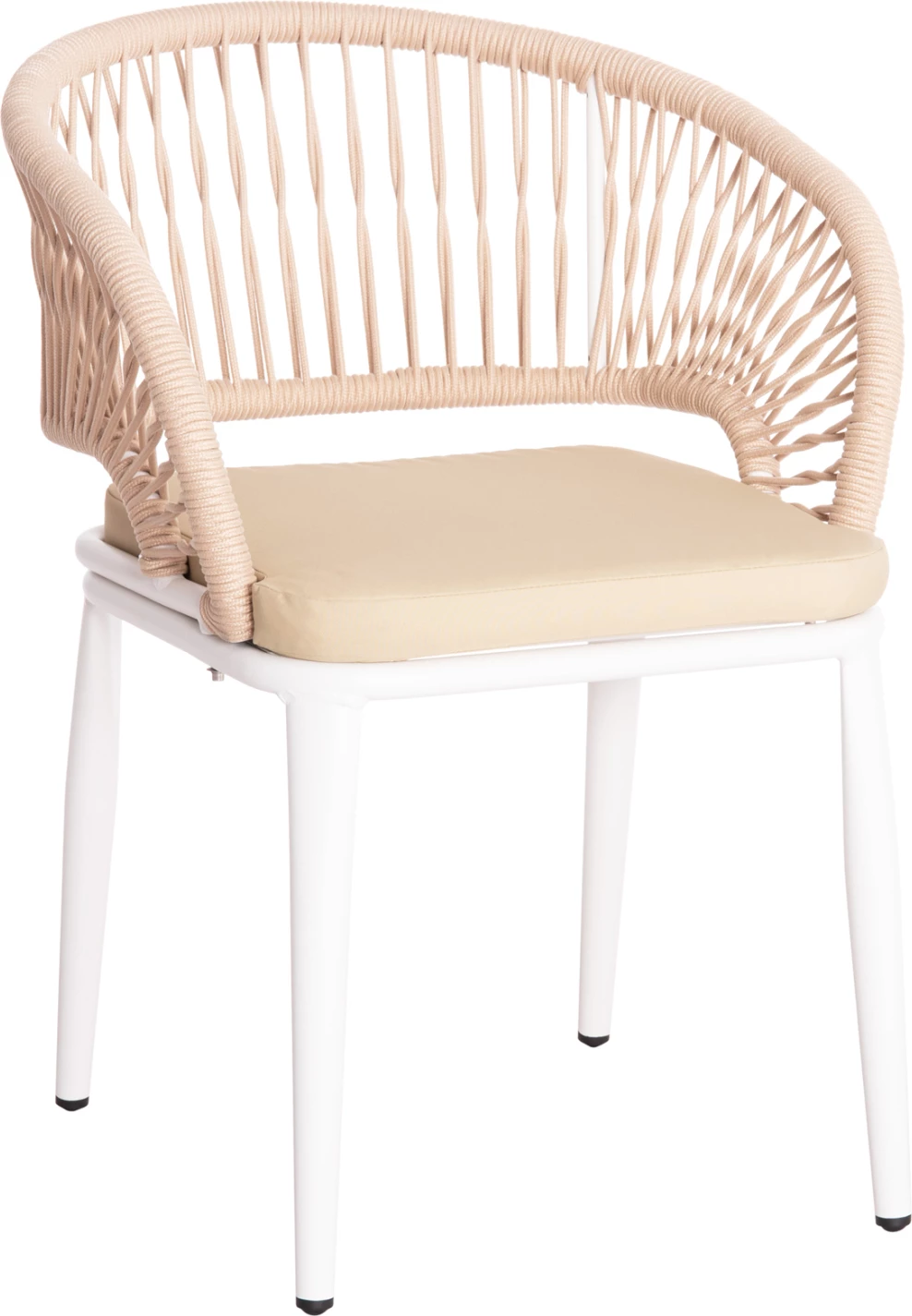 Karrige alumini MAGNET FH6287.02, kornizë e bardhë, litar P.E. në bezhë, 58x63x82Hcm, set prej 4 copash