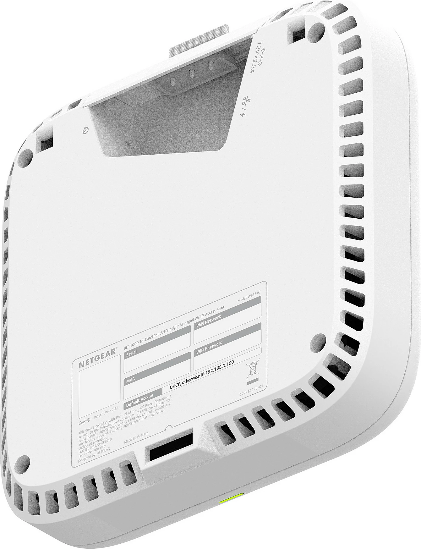 Access point Wi‑Fi NETGEAR WBE718, tri-band 2.4/5/6 GHz, Wi‑Fi 7, 2.5G PoE, i bardhë