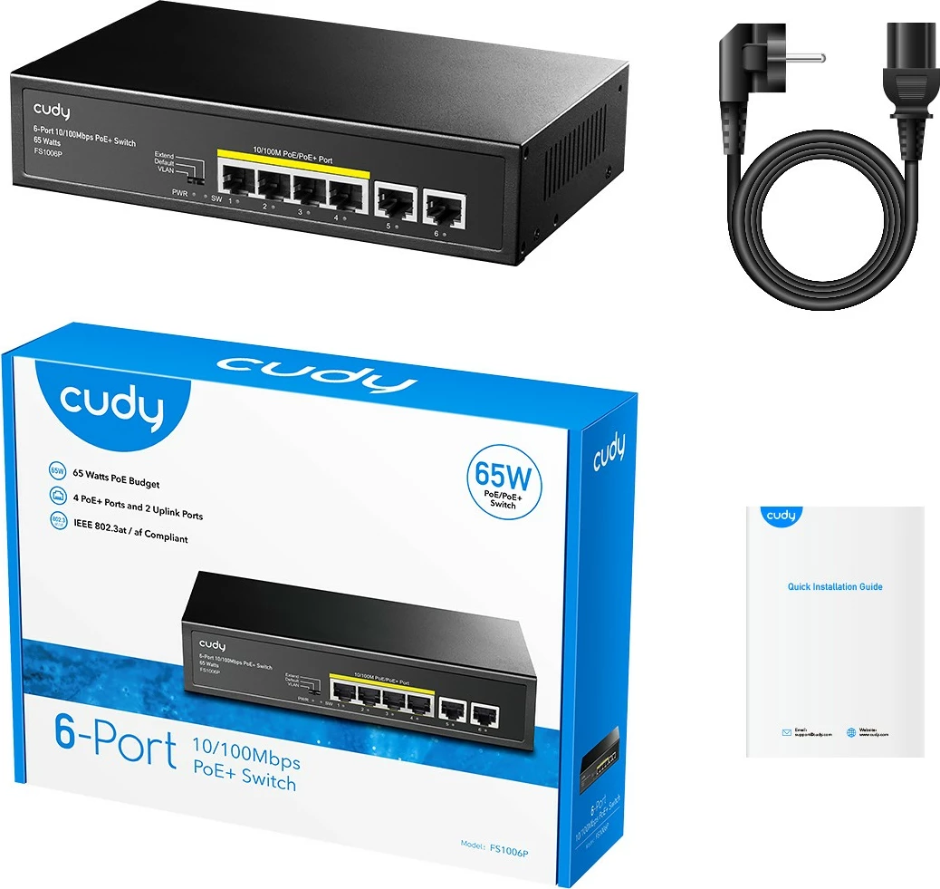 Switch Cudy FS1006P, Fast Ethernet, PoE, 6 porte, Metal