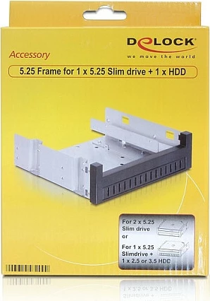 Adapter montimi DeLOCK 5.25" për Slim Drive + 3.5" ose 2.5", argjend/zi
