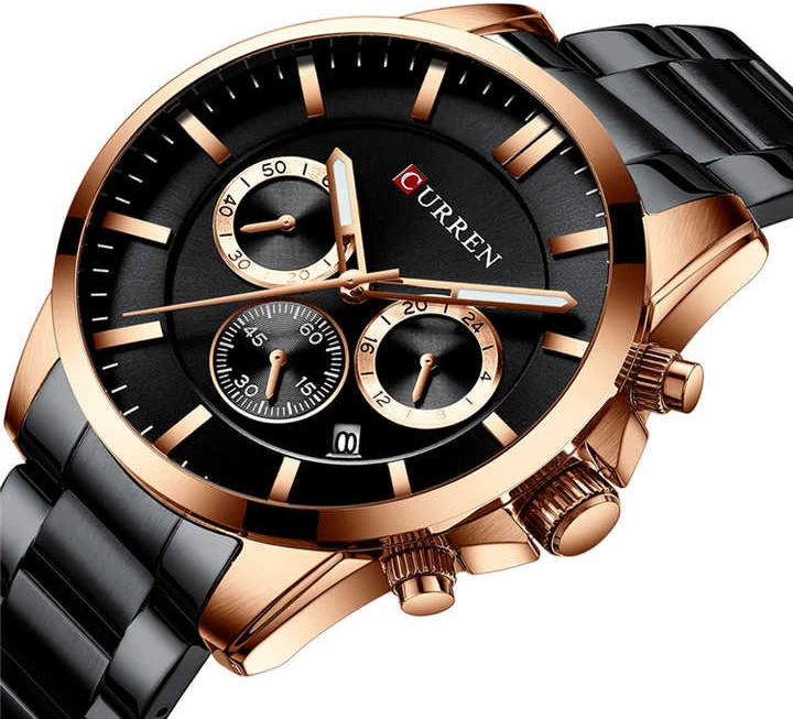 Orë dore për meshkuj Curren 8358, e zezë/ rose gold
