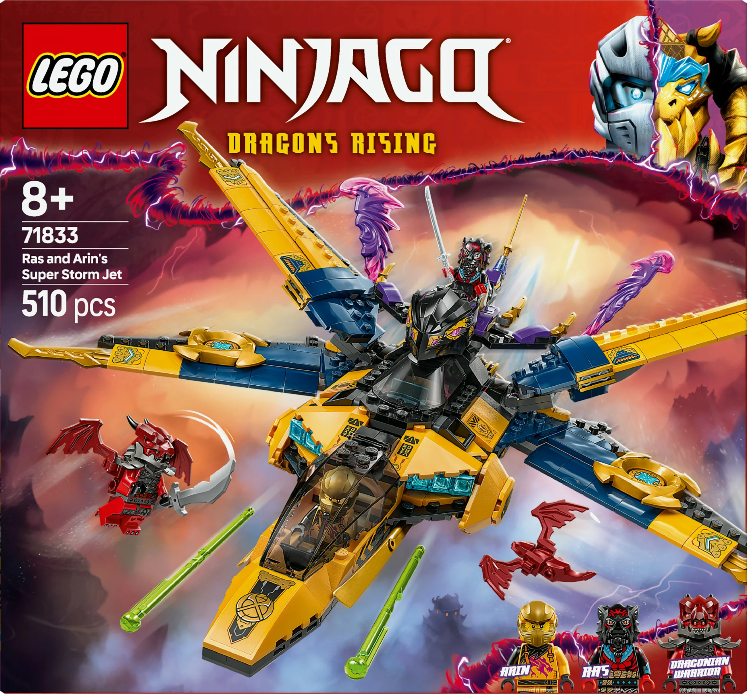 Set ndërtimi LEGO Ninjago 71833 Ras & Arin Super Storm Jet, 510 pjesë, multikolor