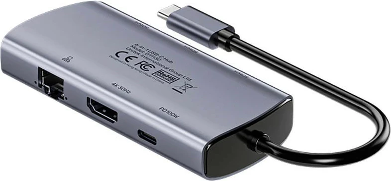 Hub USB-C Unitek 6n1, 3x USB-A 3.0, HDMI 4K@30Hz, RJ45, PD 100W, gri